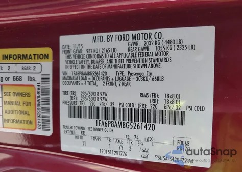 2016 Ford Mustang V6 from USA, damaged, VIN 1FA6P8AM8G5261420